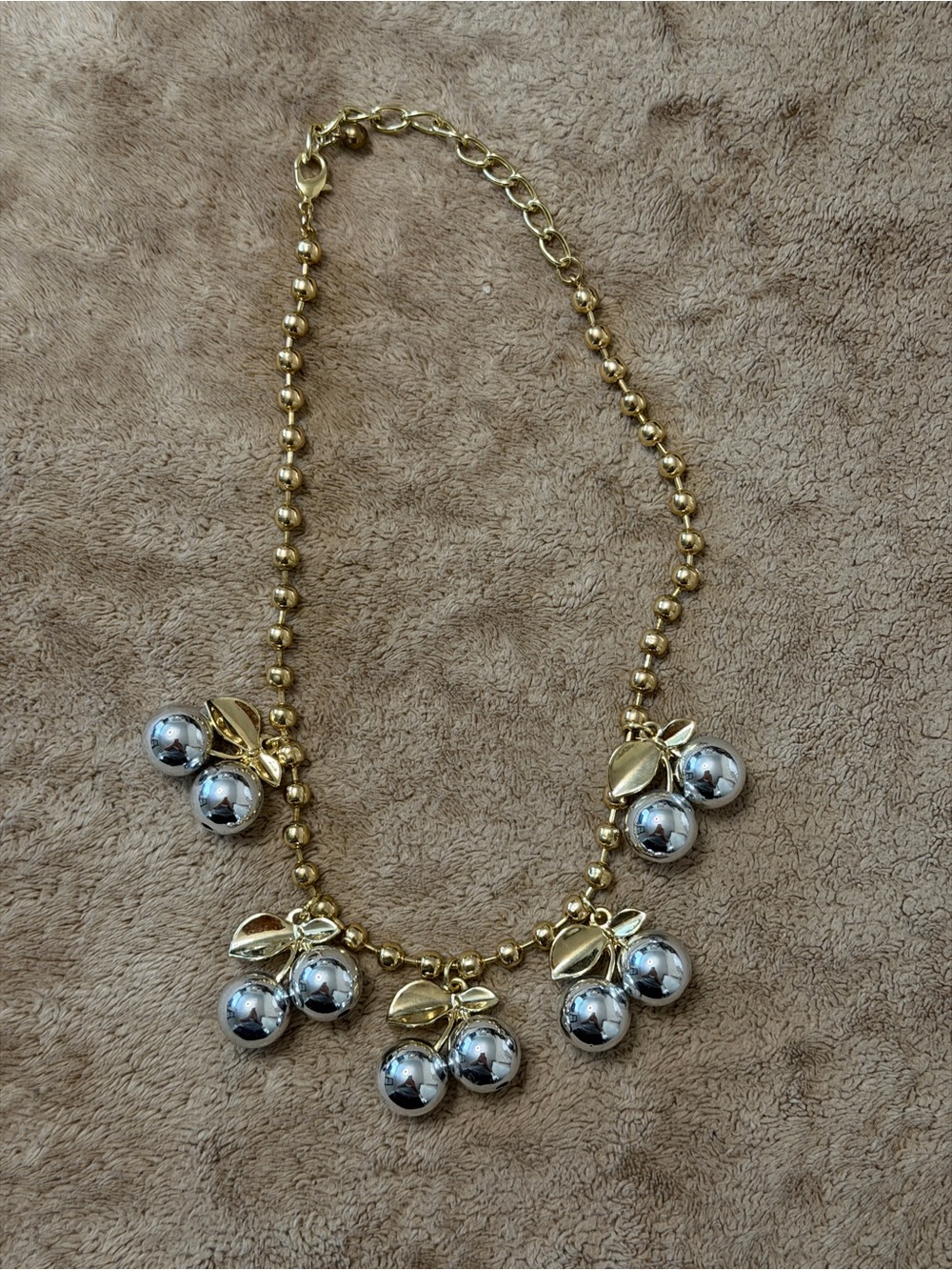 Gold-Tone Necklace with Silver Cherry Charms - Unbranded